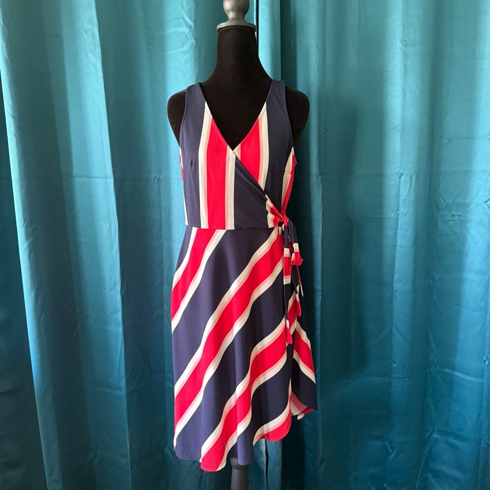Express Faux Wrap Red and White Striped Dress ~ Size M